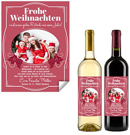 Weihnachtskarten als Flaschenetikett (80 Stück) – Wein in Rot - Weinetikett selbstklebend