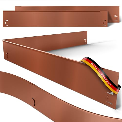 Rasenkante-Metall –3,45m Verlegelänge - Garten Beeteinfassung 13,5cm hoch - Stabile Beetbegrenzung-Metall feuerverzinkt -3er Set Metall-Rasenkante je 1,2m Länge -Verformbar & Ultraleicht, braun