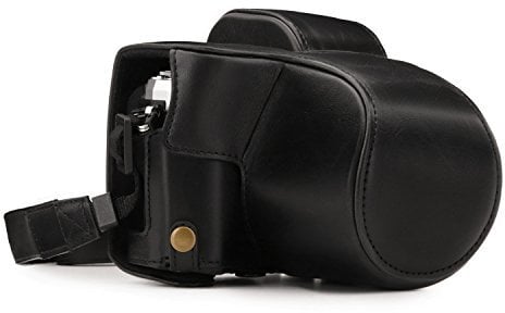MegaGear MG1345 Ever Ready Leather Case and Strap with Battery Access for Olympus OM-D E-M10 Mark III Camera - Black