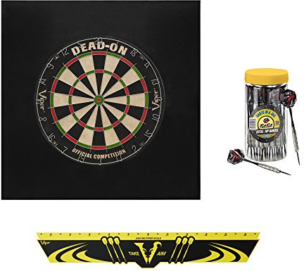 Viper Unisex-Erwachsene Sisal/Bristle Steel Tip Bundle: Premium Set (Dead on Dartboard, Defender II Backboard, Edge Throw Line, 21 Gläser mit Darts)