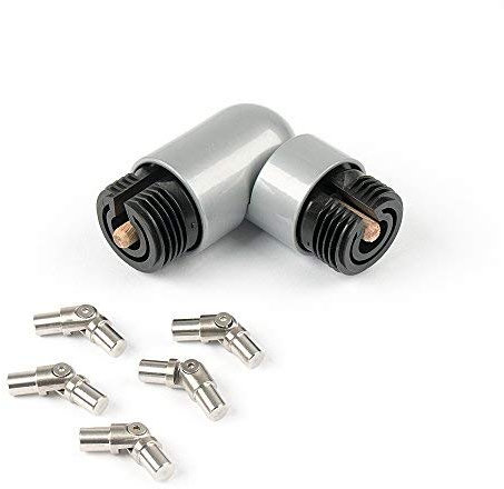 Corner connection set/joint connector for variable extension of 1 wooden or aluminium handrail and 5 stainless steel rods.