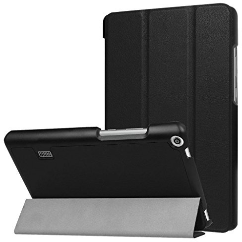 SATURCASE MediaPad T3 7.0 Funda, Cuero De La PU Capirotazo Plegable Folio Apoyo Bumper Protector Funda Carcasa Case para Huawei MediaPad T3 7.0 (Negro)