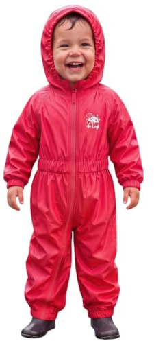Metzuyan Children’s Waterproof Hooded Puddlesuit All-in-One Rainsuit Outdoor Rainwear for Boys Girls