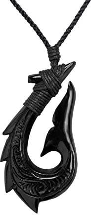 81stgeneration Damen Herren Handgeschnitztes Horn Maori HEI Matau Walflosse Anhänger Halskette
