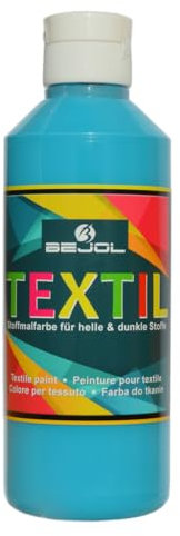 BEJOL 111201 - Textilfarbe türkis 250ml - Stoffmalfarbe für helle und dunkle Stoffe