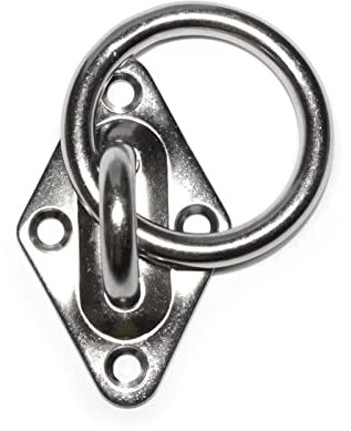 PRIOstahl Augplatte Mastplatte Raute mit Ring Befestigungshacken Deckenhaken - 8 x 45mm x 1 Stück Ösenplatte zur Befestigung Hängesessel Aufhängen Heunetz Boot Boxsack aus Edelstahl V2A