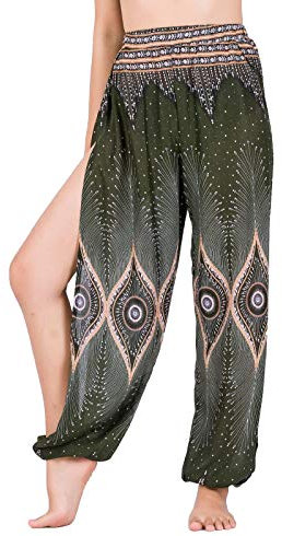 Lofbaz High Slit Harem Yogahosen für Damen Sexy Lounge Pyjamas Jogginghose Frauen Workout Strandkleidung Mutterschaft Auge dunkelgrün S