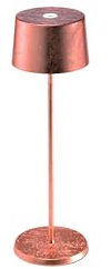 Zafferano, Olivia Pro Lampe mit Kupferfarbenes Blatt, Tragbare und Wiederaufladbare Tischlampe mit Touch Control, Geeignet für Wohnzimmer und Außenbereich, Dimmer, 2700-3000 K, Höhe 35 cm