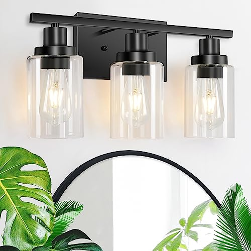 Apenath 3-Light Vanity Light, Matte Black Bathroom Lighting Fixtures Over Mirror, Modern Metal Wall Lights for Hallway Kitchen Bedroom Living Room