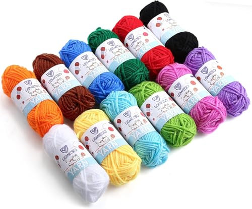 LEMESO 12 Colores de Lana para Tejer Hilo Acrílico para Tejer a Mano, Hilo Acrílico para Tejer Doble, Ganchillo, Artesanía
