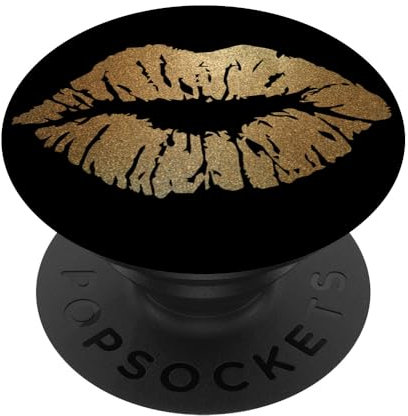 Goldene Lippen Schwarz PopSockets Klebender PopGrip