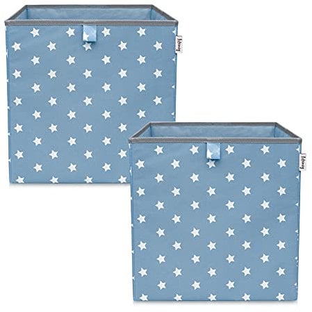 LIFENEY Aufbewahrungsbox 2er Set Sternenmotiv in Türkis, Spielzeugbox mit Sternen passend für Würfelregale, Ordnungsbox für das Kinderzimmer, Aufbewahrungskorb als Accessoire | 33x33x33 cm