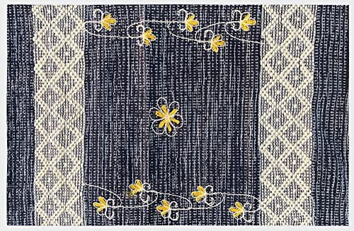 HOME ZEN HOUSEHOLD LINEN TAPPETO COTONE ART. CUBA LAVABILE IN LAVATRICE RICAMATO ASSORBENTE INTRECCIATO TESSUTO PER BAGNO CUCINA CAMERA LETTO CASA 50X80 CM BLU