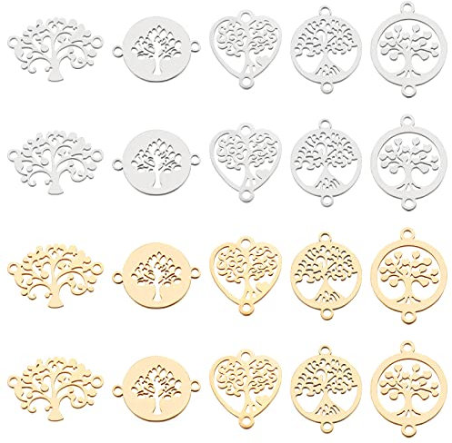 BENECREAT 20 PCS 10 Styles Acier Inoxydable Arbre de Vie Charmes Liens Connecteurs Plat Forme Ronde pour Collier Bracelet Boucles D'Oreilles Fabrication de Bijoux Artisanat DIY
