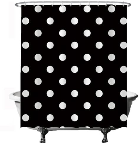 Ulticool Duschvorhang - Polka Dot Dots - 180 x 200 cm - Waschbar - Anti Schimmel - mit 12 Ringen - Schwarz Weiß
