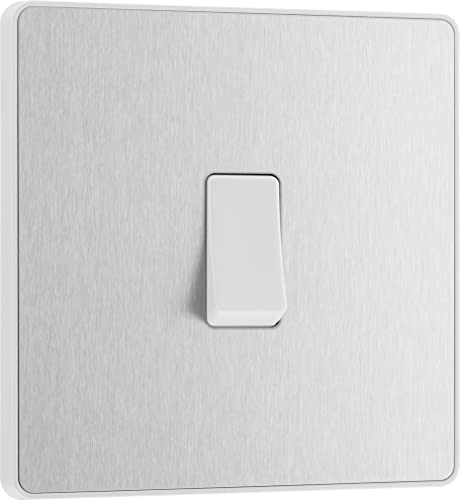 BG Electrical Single Wall Light Switch, 2 Way, Screwless Front Plate, Round Edges, Evolve, Brushed Steel, 20A, 16AX, PCDBS12W