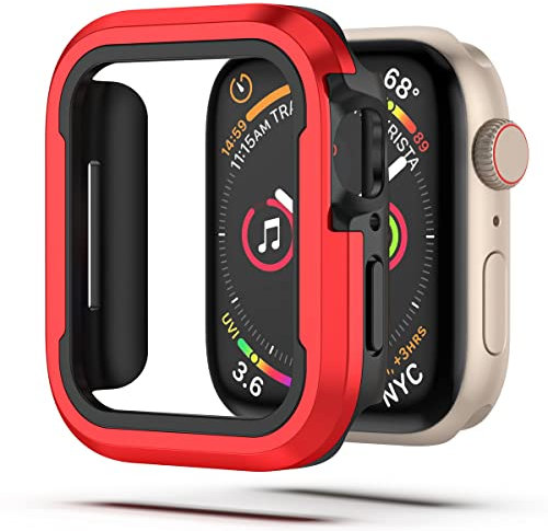 V-MOTA Alloggiamento in lega di alluminio combinazione di gomma morbida (TPU) e metallo, anti-collisione e protezione dai graffi, compatibile con Apple Watch Series 7 (41 mm, rosso)