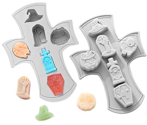 Halloween Grabstein-Symbole Motiv-Silikonform für Eiswürfel & Backen - 6 Figuren - Halloween, Karneval & Motto-Party