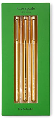 Kate Spade New York Stifte mit feiner Spitze, 3 schwarze Tintenstifte, feine Spitze für Notizen, Gold