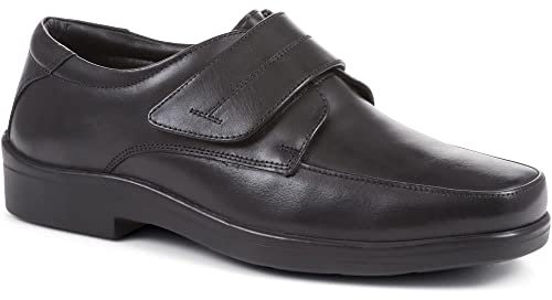 Wide Fit Leather Touch-Fasten Shoes - Black Size 11