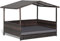 COSTWAY Wicker Dog House, Raised Rattan Dogs Bed with Roof and Removable Cushion, Indoor Outdoor Elevated Pet Sofa for Small Medium Dogs Cats (Grey+Mix Brown)