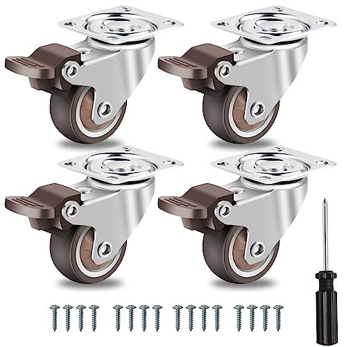 W B D WEIBIDA 50mm Roulettes pour Meubles avec 4 Frein, Jusqu'à 270KG Roulette Charge Lourde Rouler en Douceur, Caoutchouc Roulette pour Tous Les Sols, Meuble, Étagères, Coffres à Jouets,lot de 4