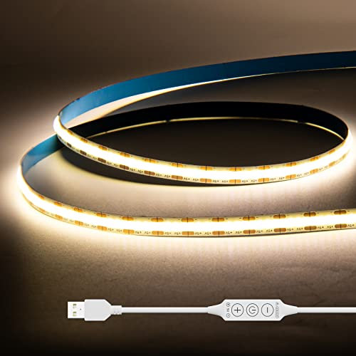 Gingsow Strisce LED COB USB 5V Bianco Naturale 4000K 1M,320LED Strisce LED COB Dimmerabili CRI80+ Retroilluminazione TV,Nastro LED Flessibile Sotto Luce da Pavimento per Illuminazione Domestica
