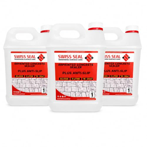 Swiss Seal Imprinted Concrete Sealer GLOSS FINISH + ANTI-SLIP | Driveway And Patio Sealant | Sealant For Outdoor Concrete Floor | Wet Look | Seal And Protect Your Drive | Made In The UK (3 x 5 Litre)