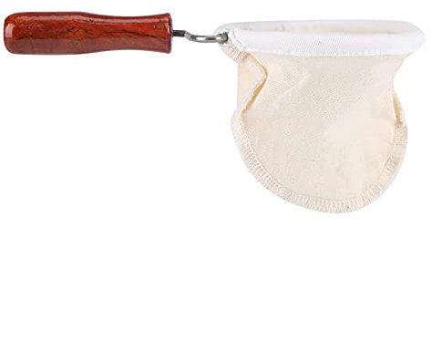 Filtre à Café Lavable en Tissu de Flanelle Fait Main Réutilisable avec Manche en Bois pour Cuisine Café Bureau à Domicile(195 * 100mm)