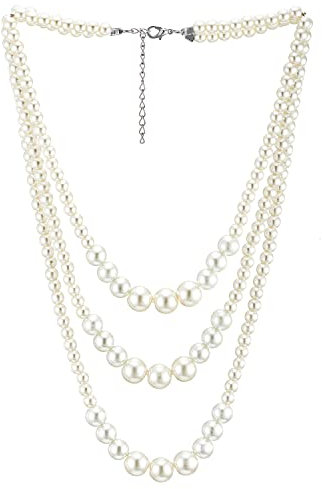 Tre Filoni Stratificato Bianco Perla Statement Collana Perline Catena Abito da Sera Nozze Nuziali Banchetti Elegante