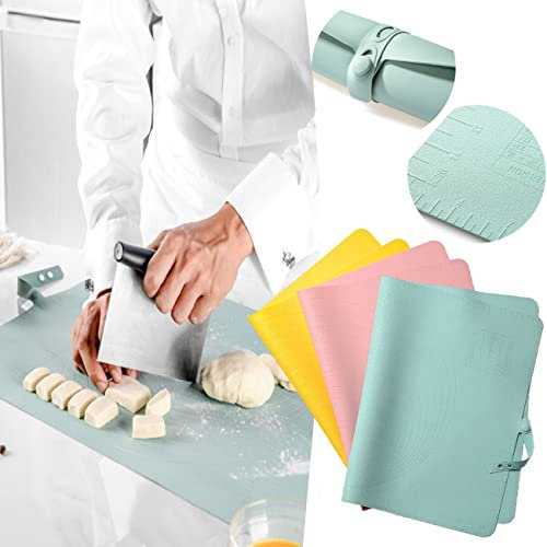 Tappetino in silicone extra large da cucina, extra large in silicone, antiscivolo, antiaderente, in silicone, per stendere l'impasto, riutilizzabile in silicone, con scala (1 pz-verde)