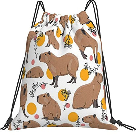 385 Rucksack Mit Kordelzug Tierisches Capybaras Muster Gymnastikbeutel Erwachsene Turnbeutel Mädchen Schuhbeutel, Für Yoga, Schwimmen, Strandurlaub