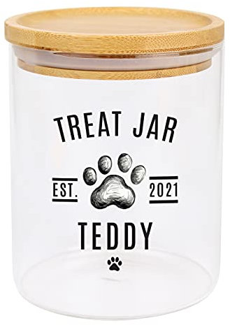 Personalised Pet Treats Glass Jar with lid. Pet Storage Pot