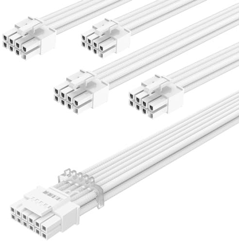 SYBECHATF 600 W PCIe 5.0/12VHPWR PSU-Kabel, 16-poliger (12 + 4) Stecker für RTX 3090 Ti 4070Ti 4080 4090 PCIe 5.0 GPU, 4 x 8 Pin (4 + 4) CPU-Anschlüsse nur für Corsair/Great Wall/Thermaltake Netzteil