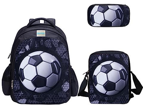 MATMO Juego de mochila y lonchera de dinosaurio para niños, mochila de hombro, estuche para lápices (juego de mochila de fútbol 23-3)