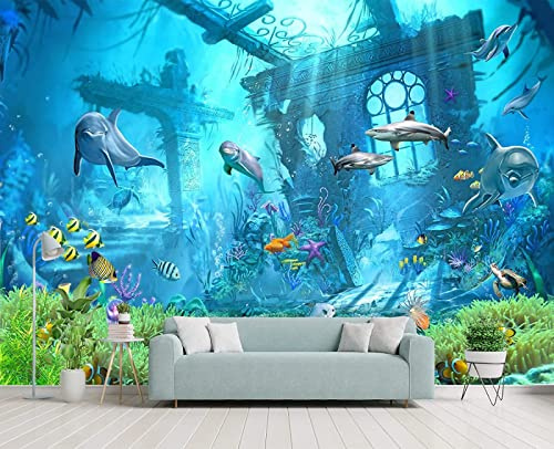 Tapete 3D Wandbild Unterwasserwelt Delphine Fototapete 3D Effekt Vliestapete Wohnzimmer Schlafzimmer Wanddeko