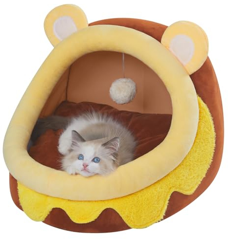 Jiupety Cute Cat Bed for Indoor Cats, Warm Soft Cave Fit for 6-10 Lb Cat, Honeypot, M