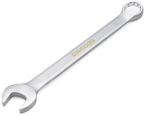 DAKCOS Ring-Maulschlüssel 15mm - Metrischer Maul-Ringschlüssel mit mattierter Chromoberfläche aus CR-V