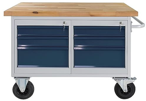 PROREGAL Rhino Établi mobile avec 6 tiroirs - H x l x P : 83 x 130 x 60 cm - Charge maximale : 500 kg - Gris clair/gris anthracite - Table d'atelier - Table de travail