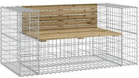 vidaXL Gartenbank, Sitzbank Bank Gabionen, Gabionenbank für Garten Terrasse, Steinkorb Drahtkorb Parkbank Gartenmöbel, Kiefernholz Imprägniert