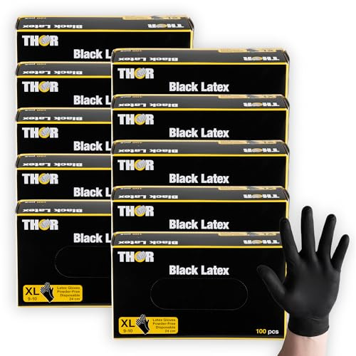 ABENA THOR Latexhandschuhe Schwarz XL, 1000 Stück | Einmalhandschuhe einweg, puderfrei Einweghandschuhe für Putzen, Grillen & Werkstatt Größen S, M, L, XL