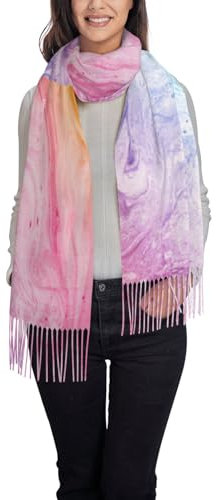 NEZIH Damenmode Langer Schal Herbst Winter Warm Mode Fransen Schal Große Bunte Marmor Pastell Rosa Blau Lila Schal, Bunte Marmor Pastell Rosa Blau Lila, Einheitsgröße