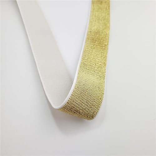 SOUANNOR 5M Glitter Gold Silber Gummiband Elastisches Glitter Band zum Nähen Spitze Trim DIY Zubehör (5M X 20mm/40mm, Gold, Silber, Mehrfarbig) (4cm, White Gold)