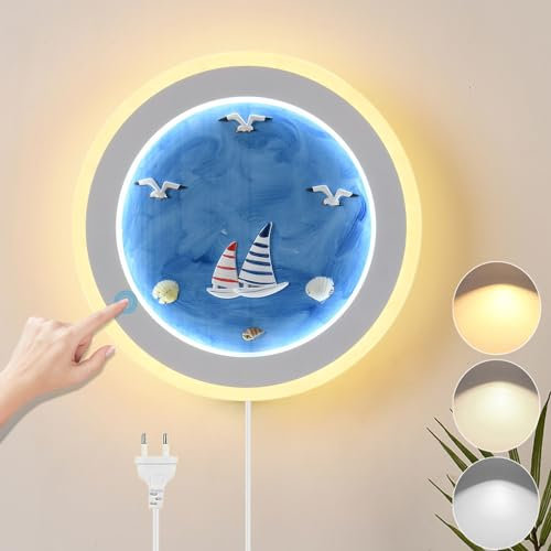 LED Wandlampe mit Touch Schalter Dimmbar Wandleuchte mit Stecker Kinder Nachtlicht 26W Modern Acryl Wandbeleuchtung Madchen Junge Nachttischlampe für Kinderzimmer Babyzimmer Schlafzimmer Deko (A)