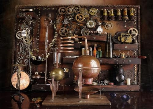 BELECO 2.1x1.5m Fabric Vintage Gears Antique Steampunk Backdrop | Offers a vintage steampunk design with gears and industrial elements, ideal for steampunk parties and home wall decor.