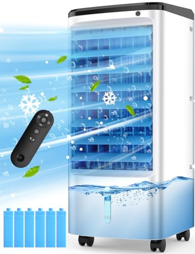 CENSTECH - Enfriador de aire evaporativo, enfriador de pantano con temporizador de 12 horas para apagado automático, 6 paquetes de hielo mejorados, aire acondicionado sin ventanas de 3 velocidades,