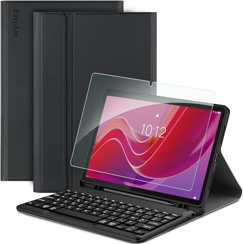 EasyAcc - Funda de Teclado Compatible con Lenovo Tab M11 de 11 Pulgadas 2024 TB330FU/TB330XU con Protector de Pantalla, Color Negro