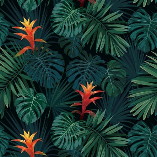 Yullpaper Papier Peint Jungle Verte Film Adhesif Pour Meuble Papier Peint Adhesif Mural Pour Salon Chambre Décoratif Papier Adhesif Pour Meuble Papier Peint fleuri Feuilles Vertes 44,5 x 260cm