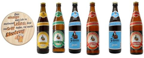Fässla Bier Probierpaket mit 6 Flaschen zu je 0,5 Liter und Biergartendeckeln