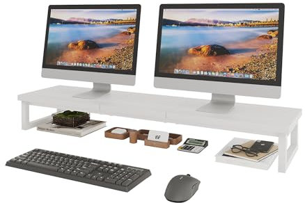 CAIYUN Monitor Stand Riser for Desk, 39 inch Large Dual Stand Riser for Office Supplies, Desktop Accessories for Wood & Steel Standing Shelf, Bureau Organizer for Laptop, White